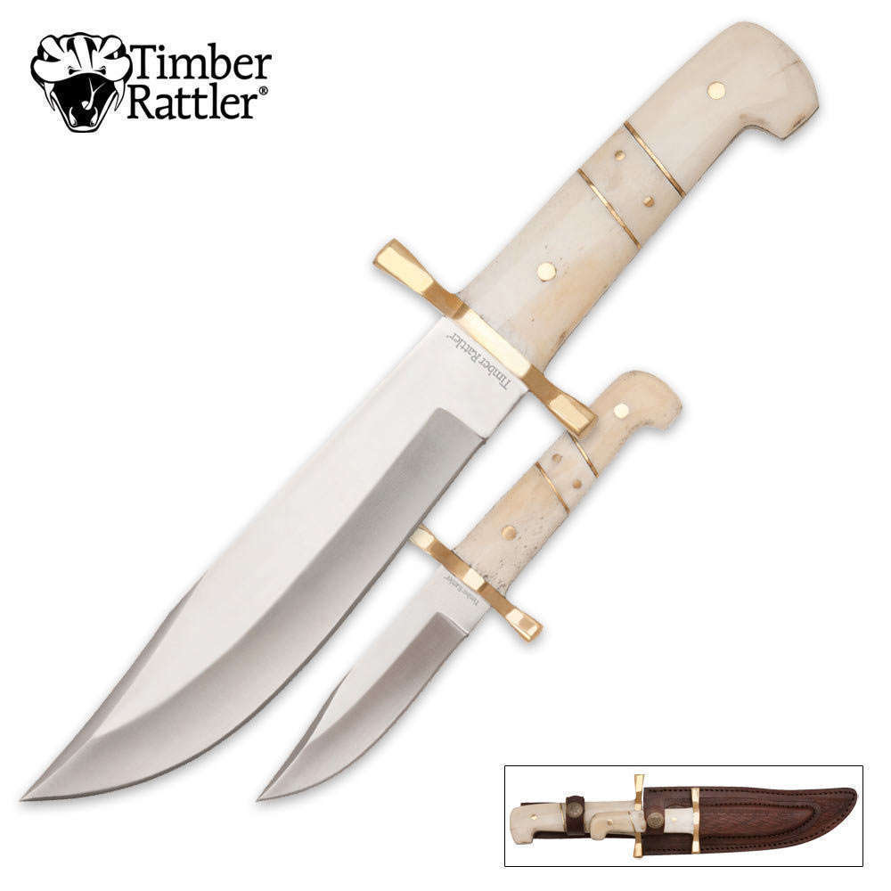 Timber Rattler Camel Colored Bowie Knife 2-PC Set