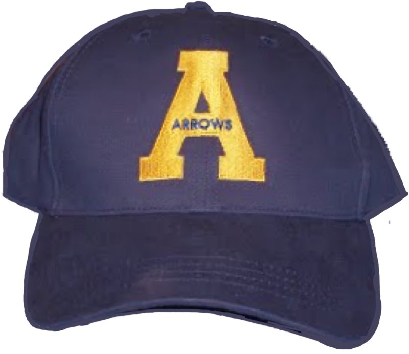 Arrows Baseball Cap - Embroidered yellow A on blue fabric cap. ( One-size)