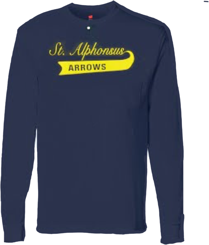 Men’s Shirt: St. Alphonsus Arrows, Navy, Long-sleeve, 100% Cotton, Pre-shrunk (M, L, XL, XXL)