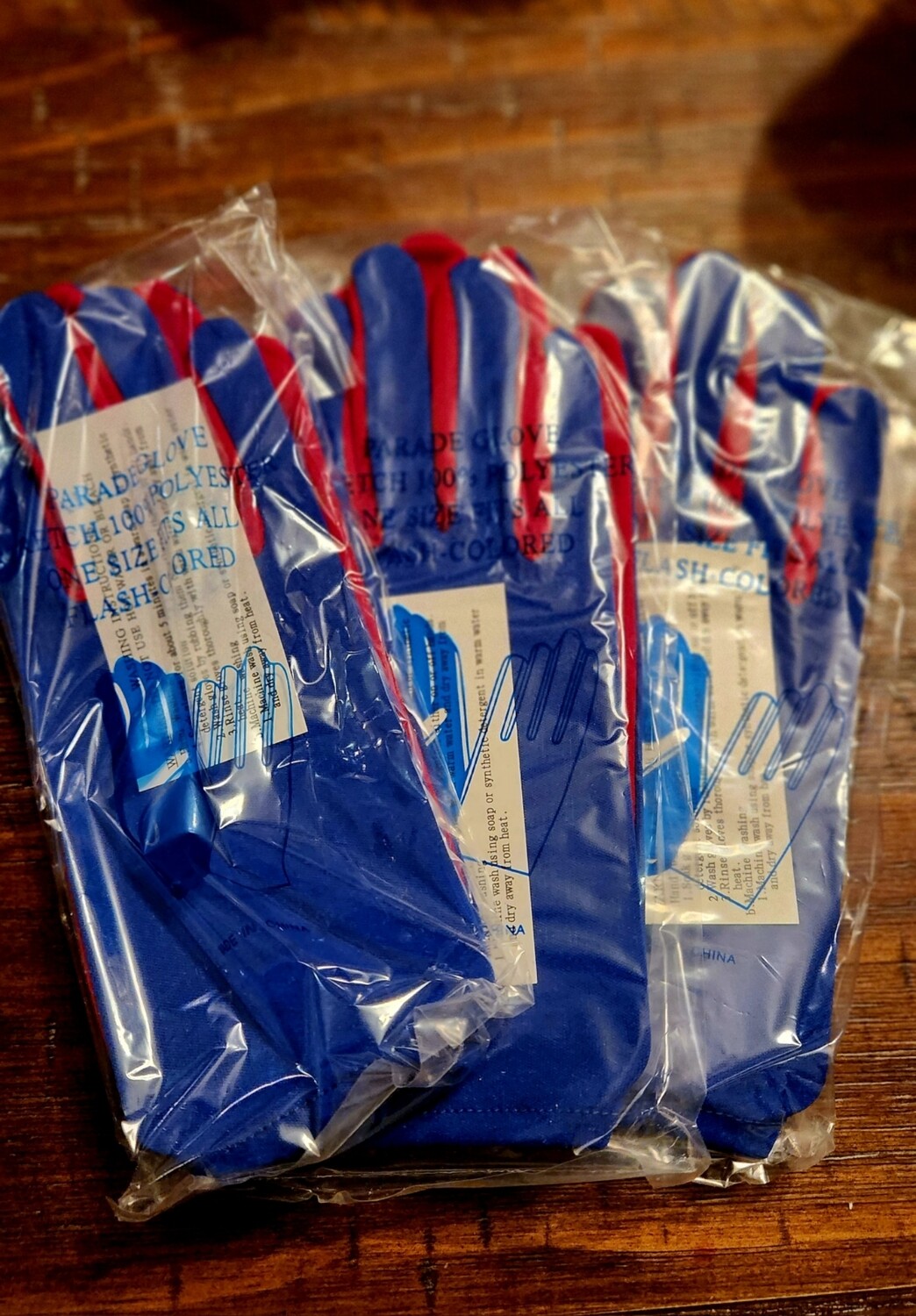 Red and royal blue gloves