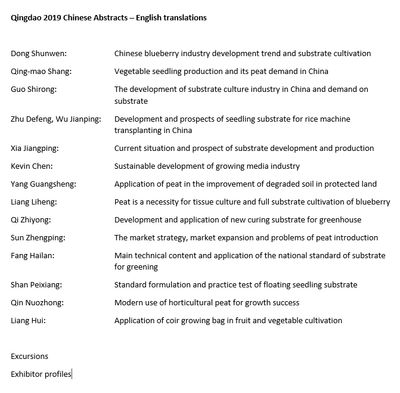 Peat for Food Production and Quality of Life Qingdao 2019