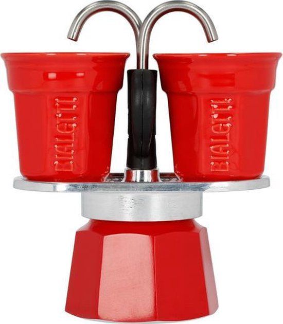 Bialetti Mini Express Set - percolator - rood - 2 kopjes - inclusief kopjes