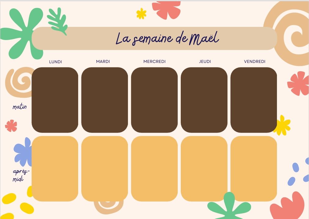 Fiche routine &quot;Ma semaine&quot;