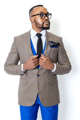 Franck La Scelta 100% Wool Tailored Made Ready-Wear Suite (Brown Check)
