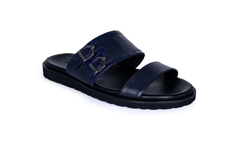 FLS Genuine Leather Men Half Shoe/Monk Strap(Navy blue)