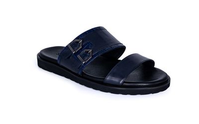FLS Genuine Leather Men Half Shoe/Monk Strap(Navy blue)