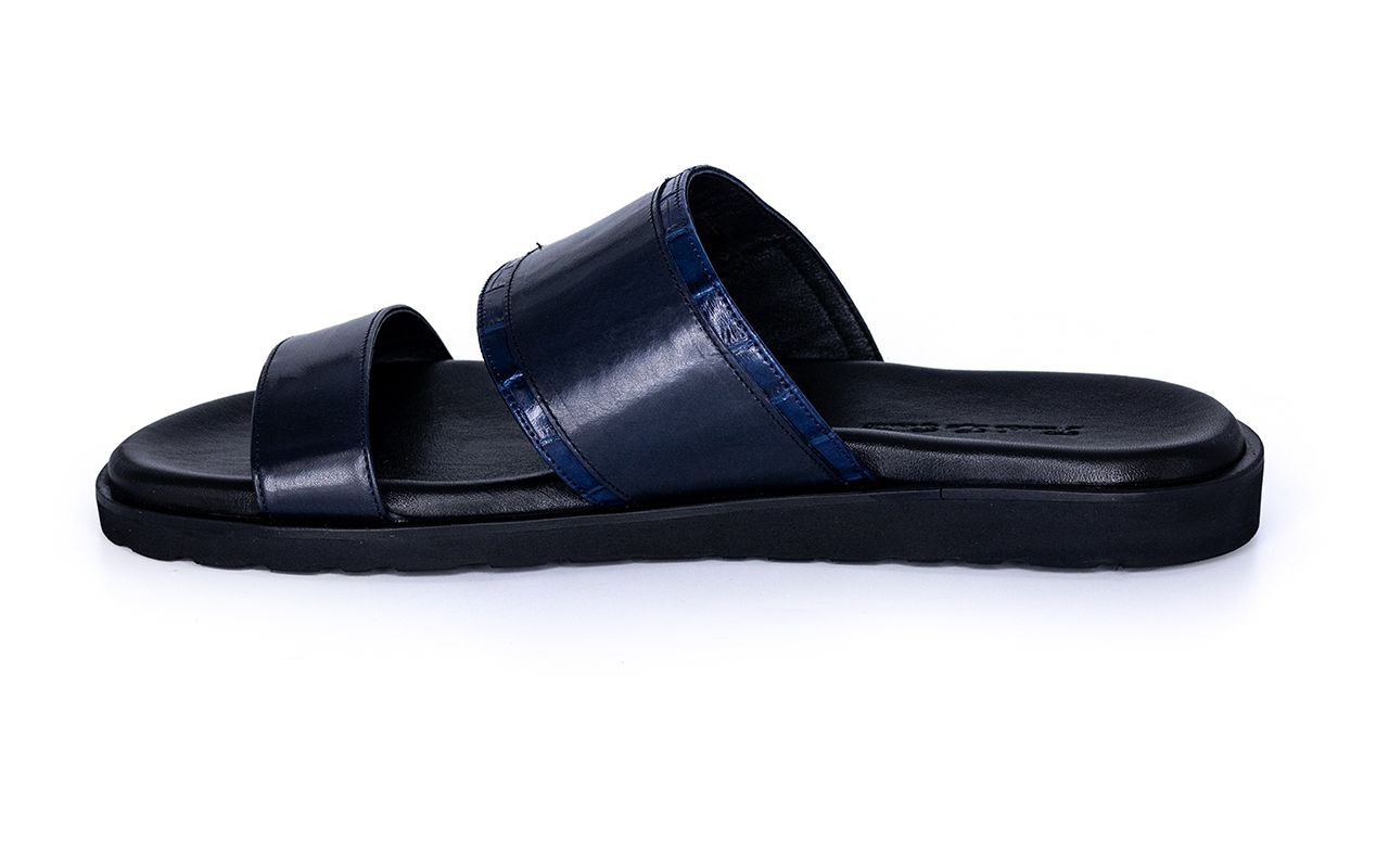 FLS Genuine Leather Men Half Shoe/Monk Strap(Navy blue)