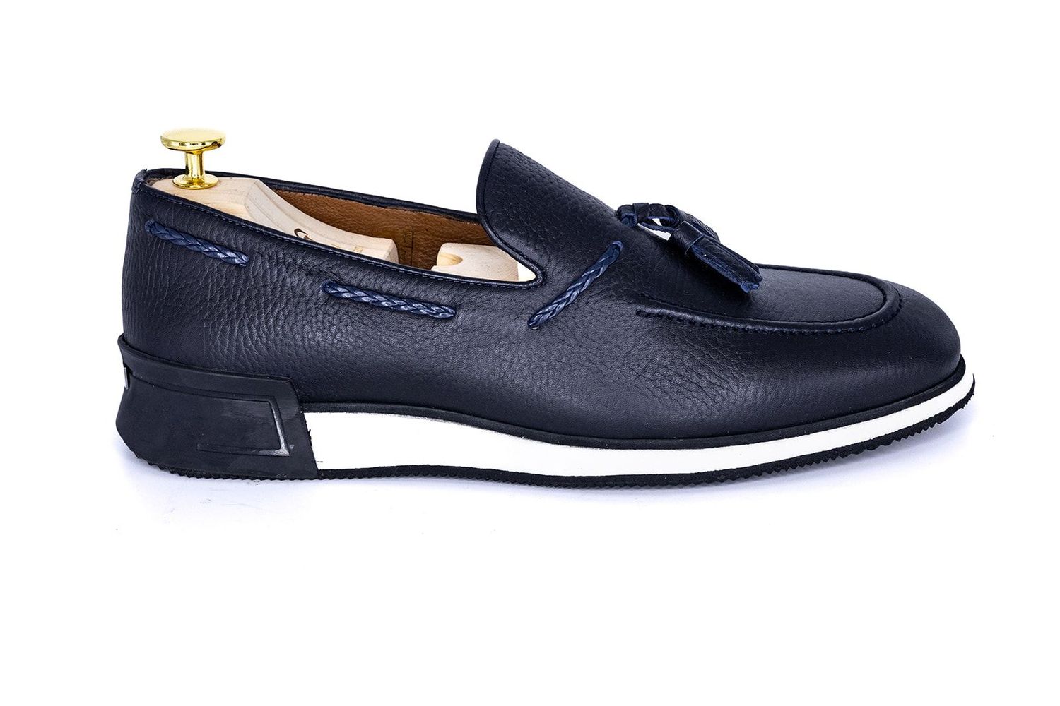 FLS Classic Handmade Leather Tassel Loafers(white sole/Navy Blue)