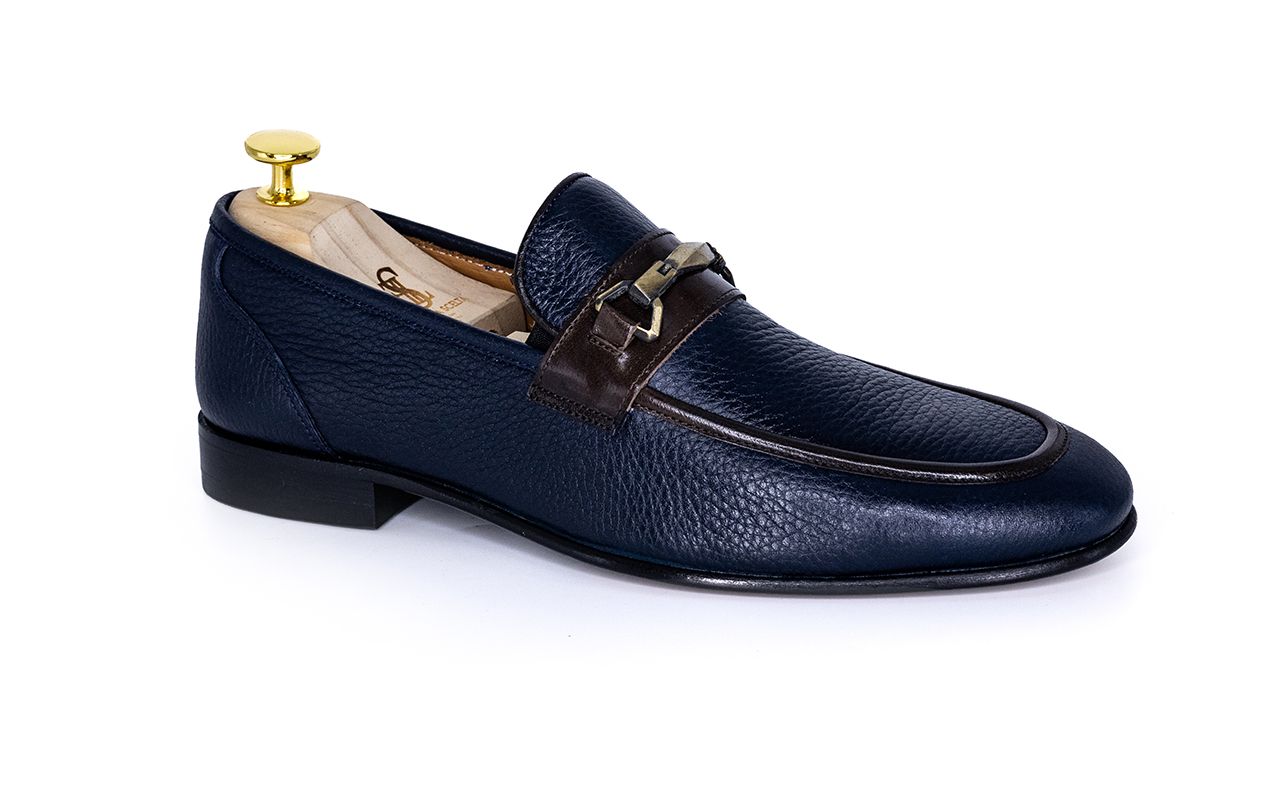 FLS-Handmade Genuine Leather Men`s loafers( Navy Blue)
