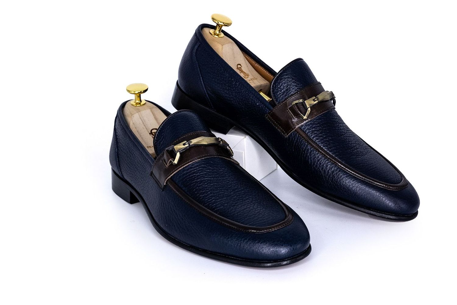 La Milano Shoes Mens 10 Navy Blue Loafer Leather Woven Dress Shoes Office Preppy Navy Blue Vegan Leather Penny Loafers | Handmade Men main image 4