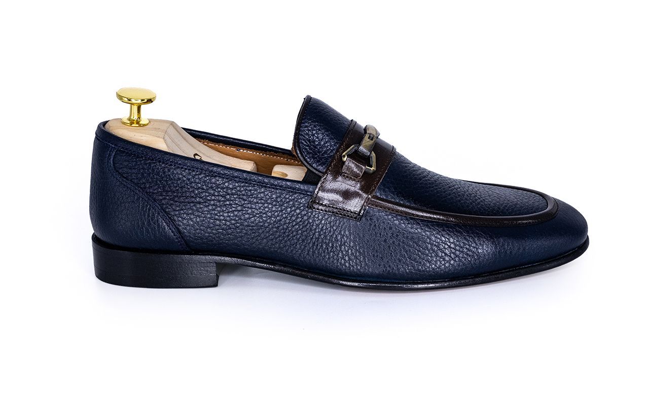 FLS-Handmade Genuine Leather Men`s loafers( Navy Blue)