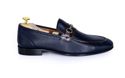 FLS-Handmade Genuine Leather Men`s loafers( Navy Blue) FLS-Handmade Genuine Leather Men`s loafers( Navy Blue)