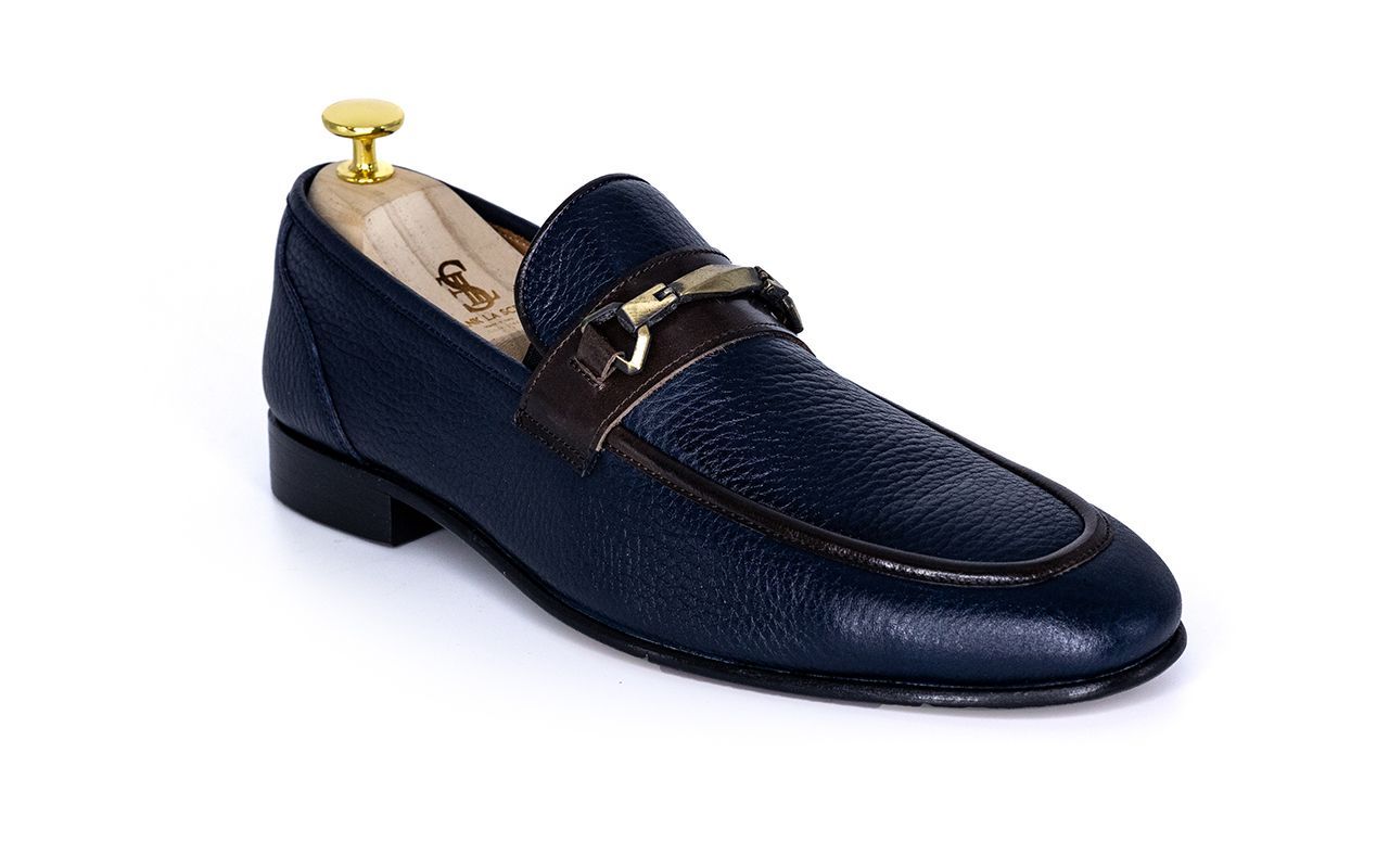 FLS-Handmade Genuine Leather Men`s loafers( Navy Blue)