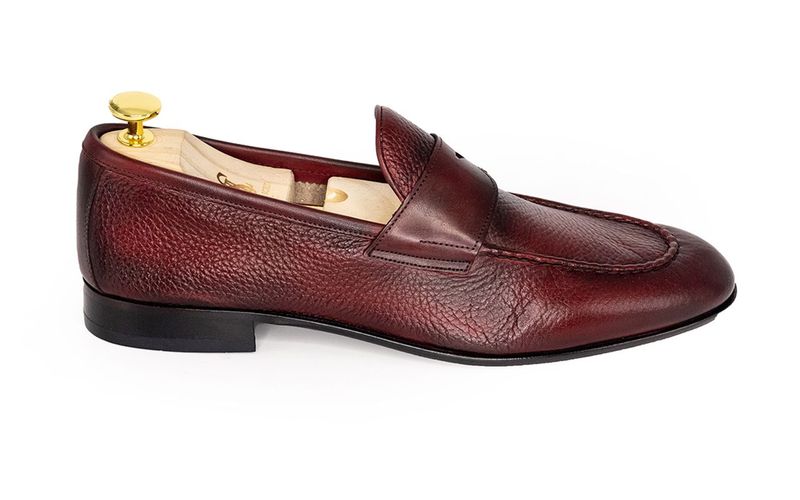 Franck La Scelta Genuine Leather Handmade Italian Penny Loafer (Burgundy)