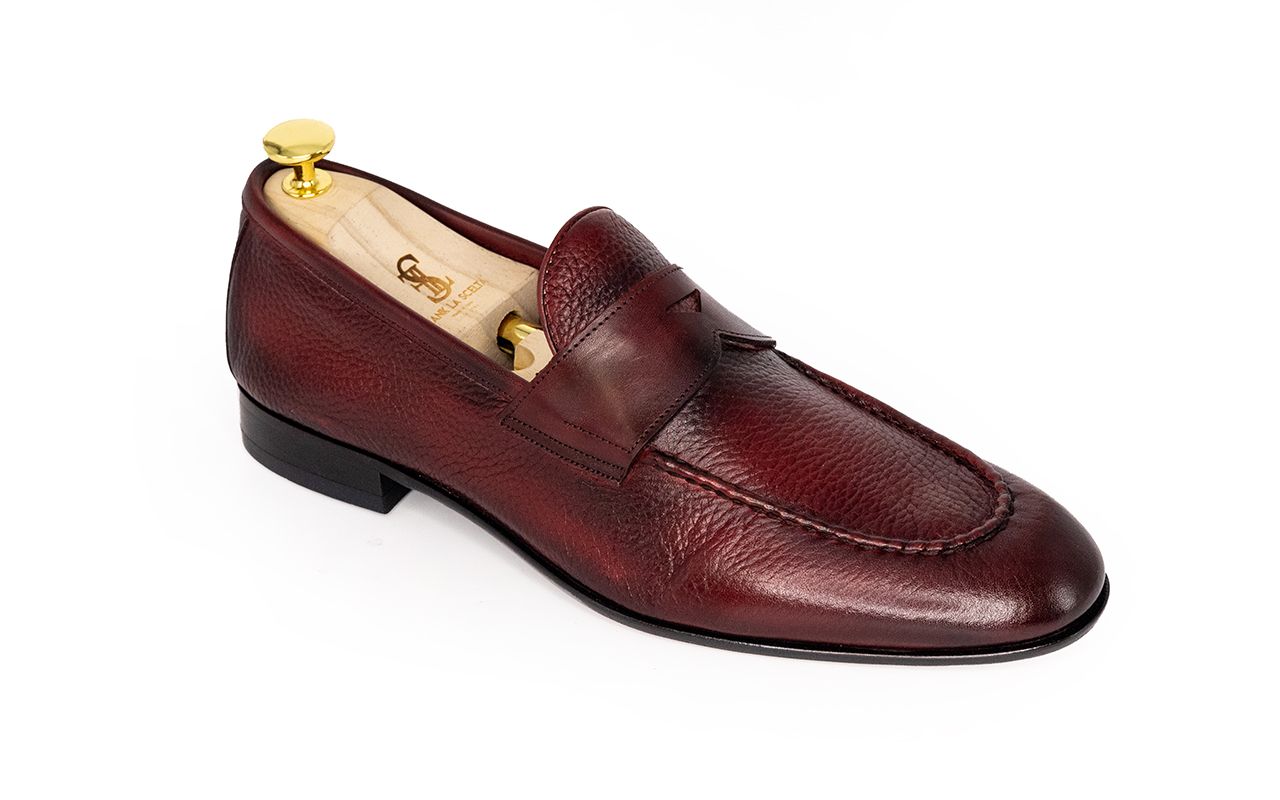 Franck La Scelta Genuine Leather Handmade Italian Penny Loafer (Burgundy)