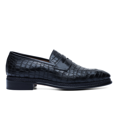Franck La Scelta AN Penny Loafers In Crocodile Saphir Leather
