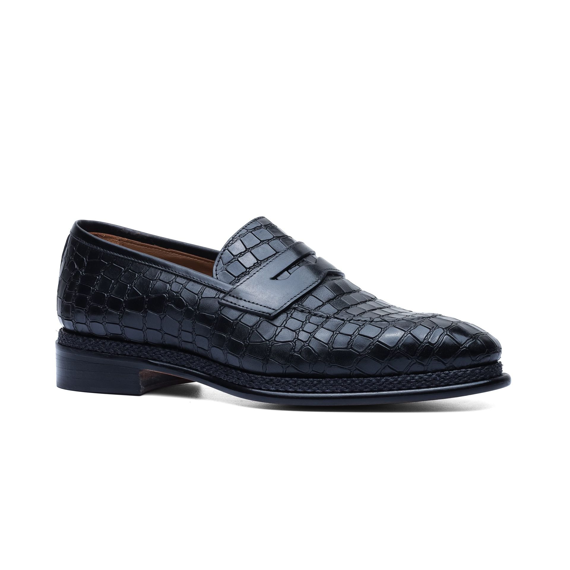 Franck La Scelta AN Penny Loafers In Crocodile Saphir Leather