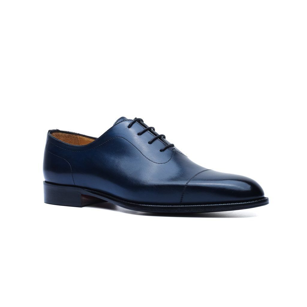 Franck La Scelta Oxford Wholecut In Pelle Taupe Tinta A Mano (Genuine Leather)-Navy Blue