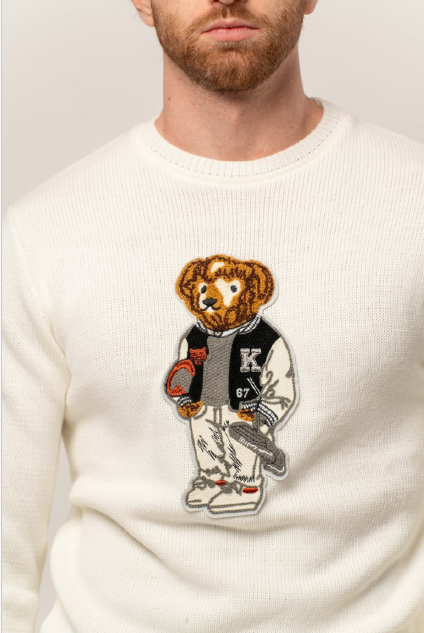 Franck La Scelta 100% Wool Italian Sweater/With Teddy Bear (off-white)
