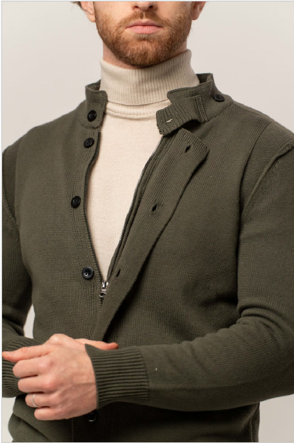 Franck La Scelta navy button-up Italian cardigan (Army Green)