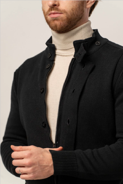 Franck La Scelta navy button-up Italian cardigan (Black)