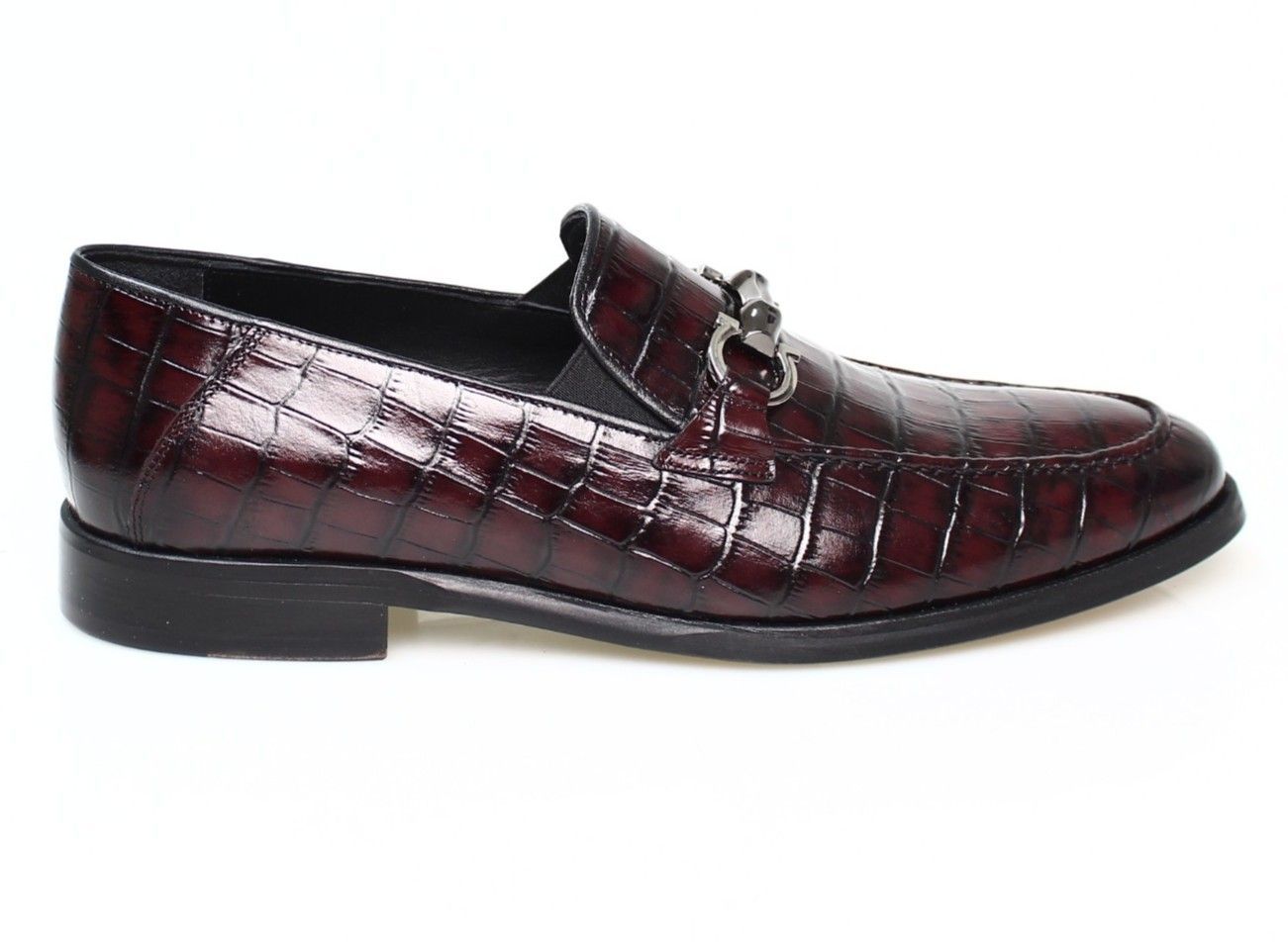 Franck La Scelta Men’s Burgundy Croc‑Embossed Leather Loafers – Handmade Italian Luxury Slip‑On Dress Shoes