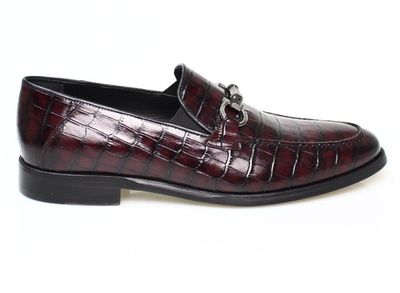 Franck La Scelta Men’s Burgundy Croc‑Embossed Leather Loafers – Handmade Italian Luxury Slip‑On Dress Shoes