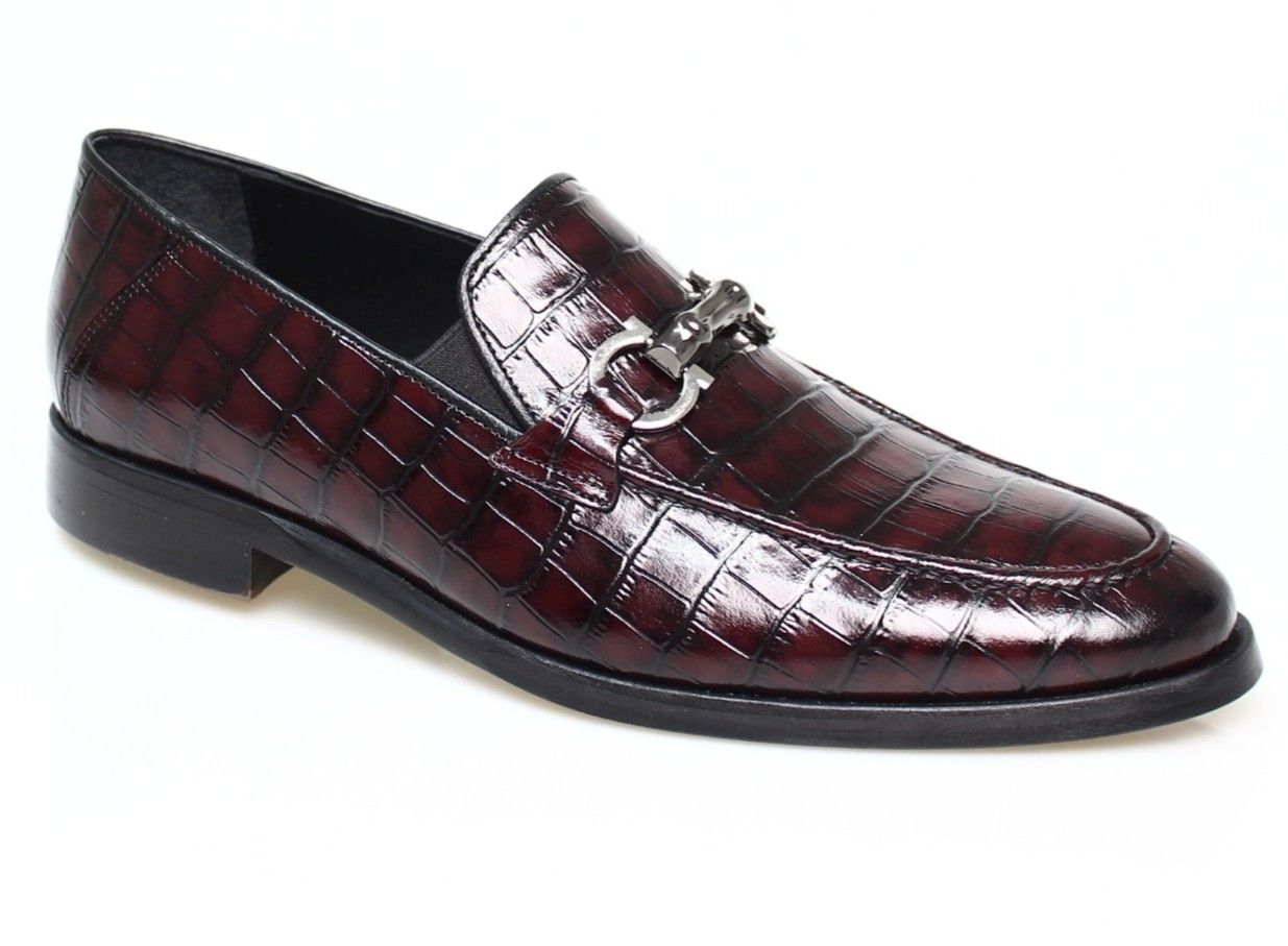 Franck La Scelta Men’s Burgundy Croc‑Embossed Leather Loafers – Handmade Italian Luxury Slip‑On Dress Shoes