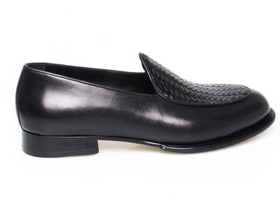 Franck La Scelta Handmade Italian Woven Leather Loafers for Men – Black Calfskin Slip‑On Dress Shoe