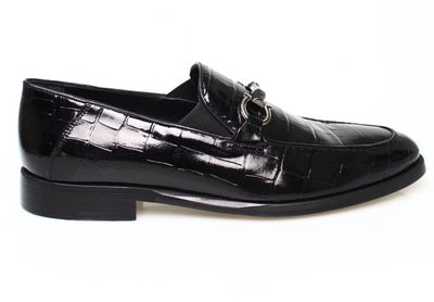 Franck La Scelta Men’s Black Croc‑Embossed Leather Loafers – Handmade Italian Luxury Slip‑On Dress Shoes