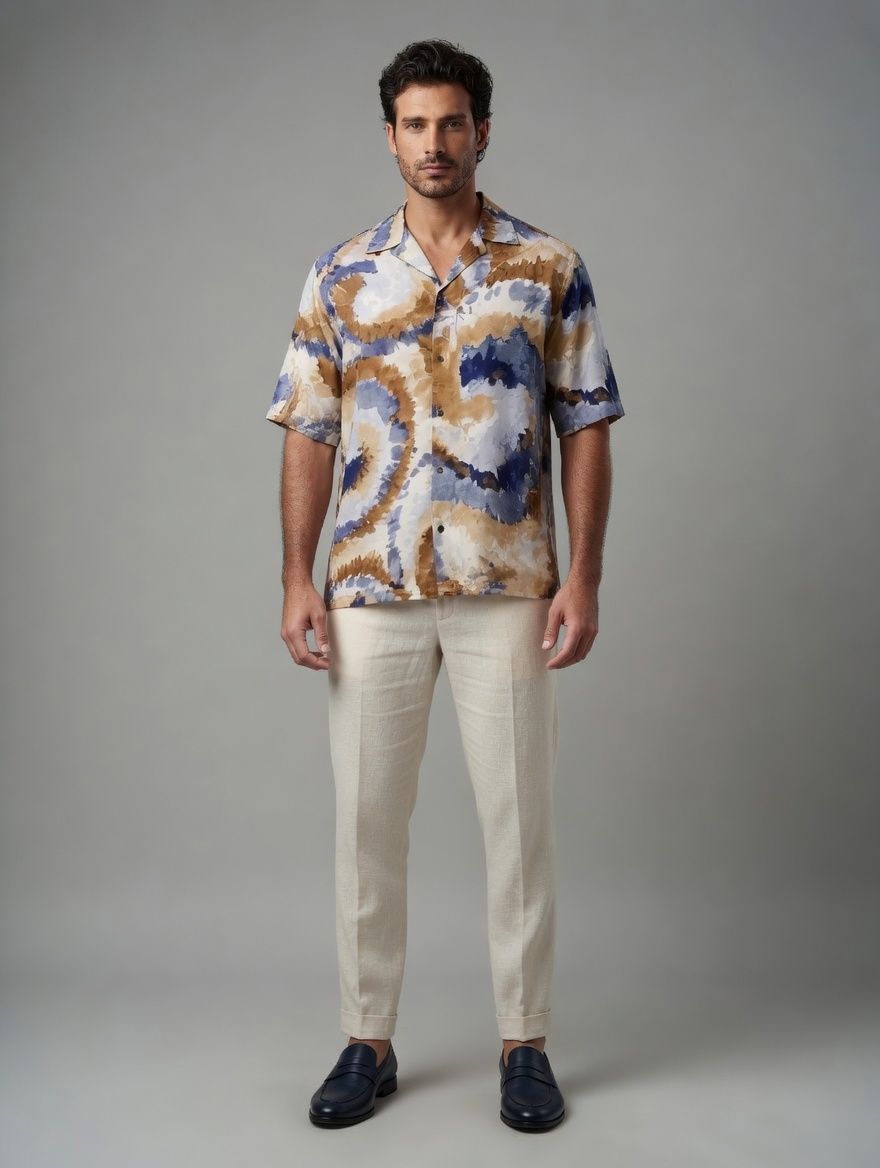 ​Franck La Scelta – Riviera Abstract Short Sleeve Shirt (Made in Italy)