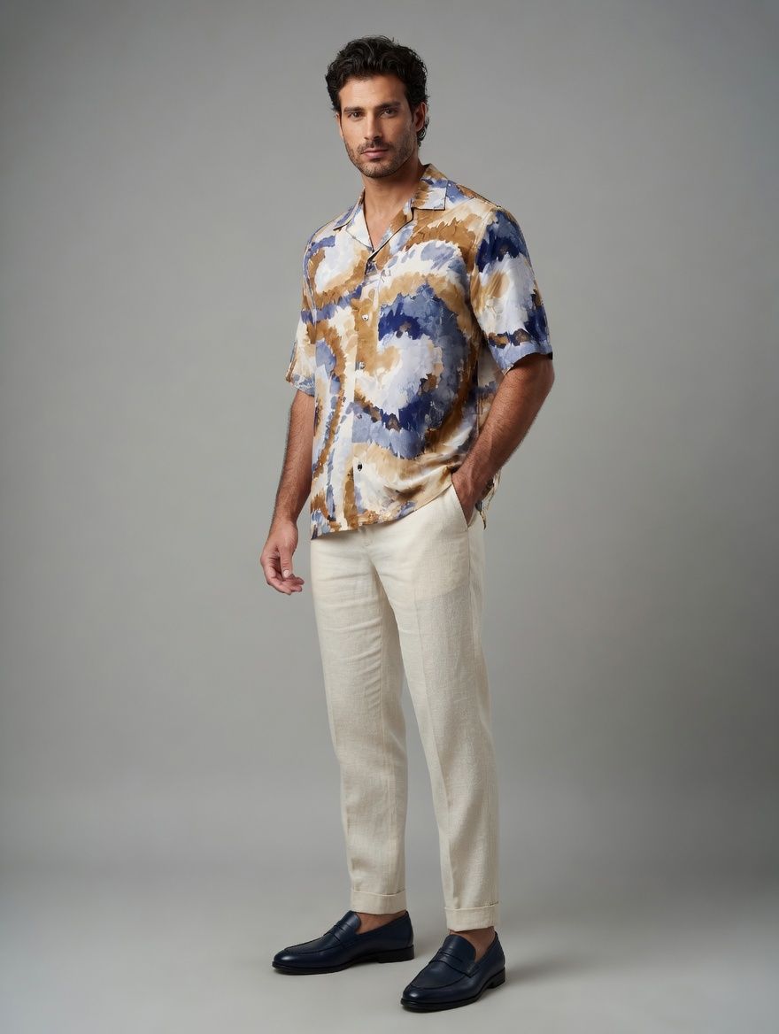 ​Franck La Scelta – Riviera Abstract Short Sleeve Shirt (Made in Italy)