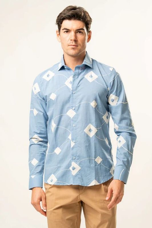 Franck La Scelta – Celeste Geometrico Long Sleeve Shirt (Made in Italy) Franck La Scelta – Celeste Geometrico Long Sleeve Shirt (Made in Italy)
