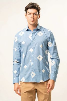 Franck La Scelta – Celeste Geometrico Long Sleeve Shirt (Made in Italy) Franck La Scelta – Celeste Geometrico Long Sleeve Shirt (Made in Italy)