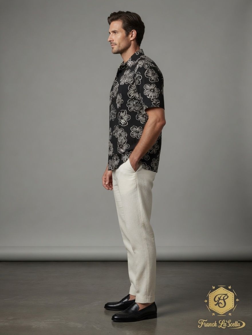 Franck La Scelta – Notte Fiorata Black Floral Short Sleeve Shirt (Luxury Italian Style) (Made in Italy)