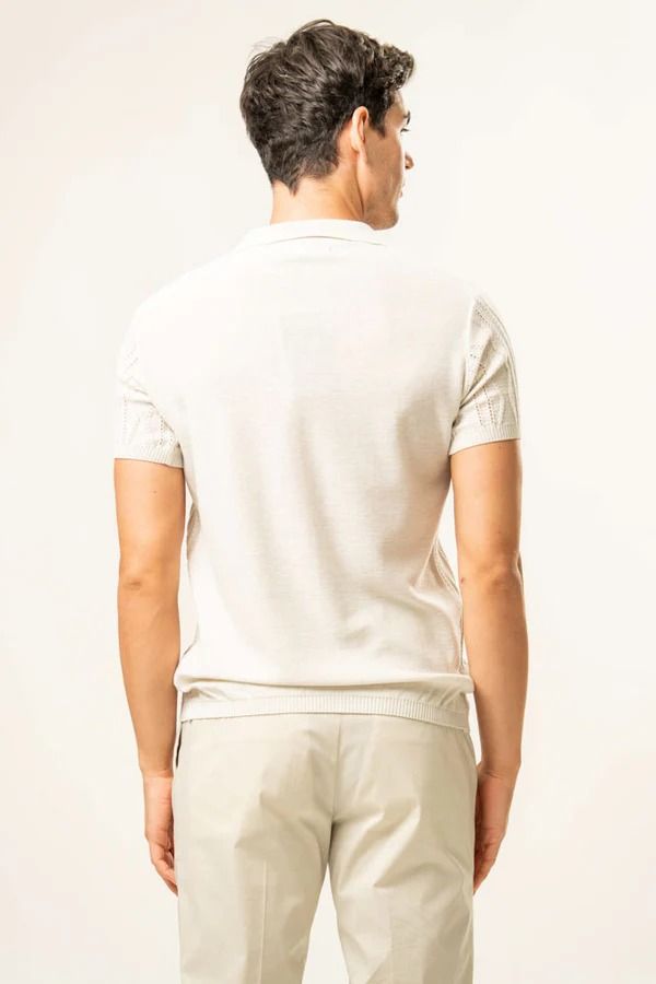 Franck La Scelta – Crema Riviera Knit Short Sleeve Shirt (Luxury Italian Resort Wear)
