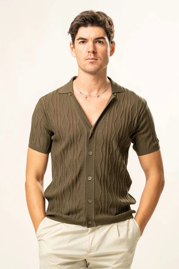 Franck La Scelta – Verde Riviera Knit Short Sleeve Shirt (Luxury Italian Resort Wear)