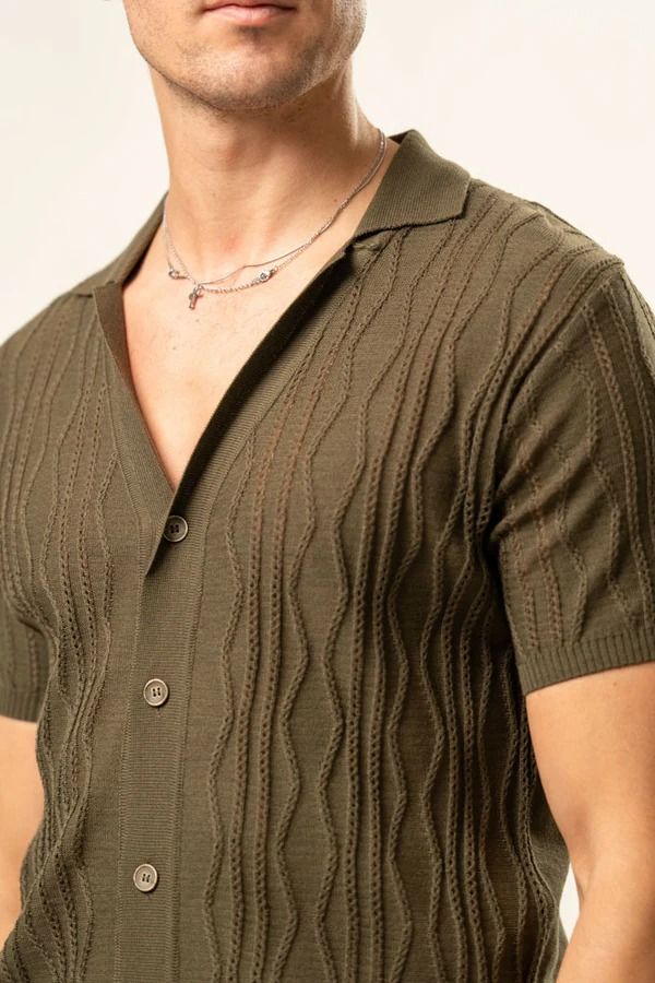 Franck La Scelta – Verde Riviera Knit Short Sleeve Shirt (Luxury Italian Resort Wear)