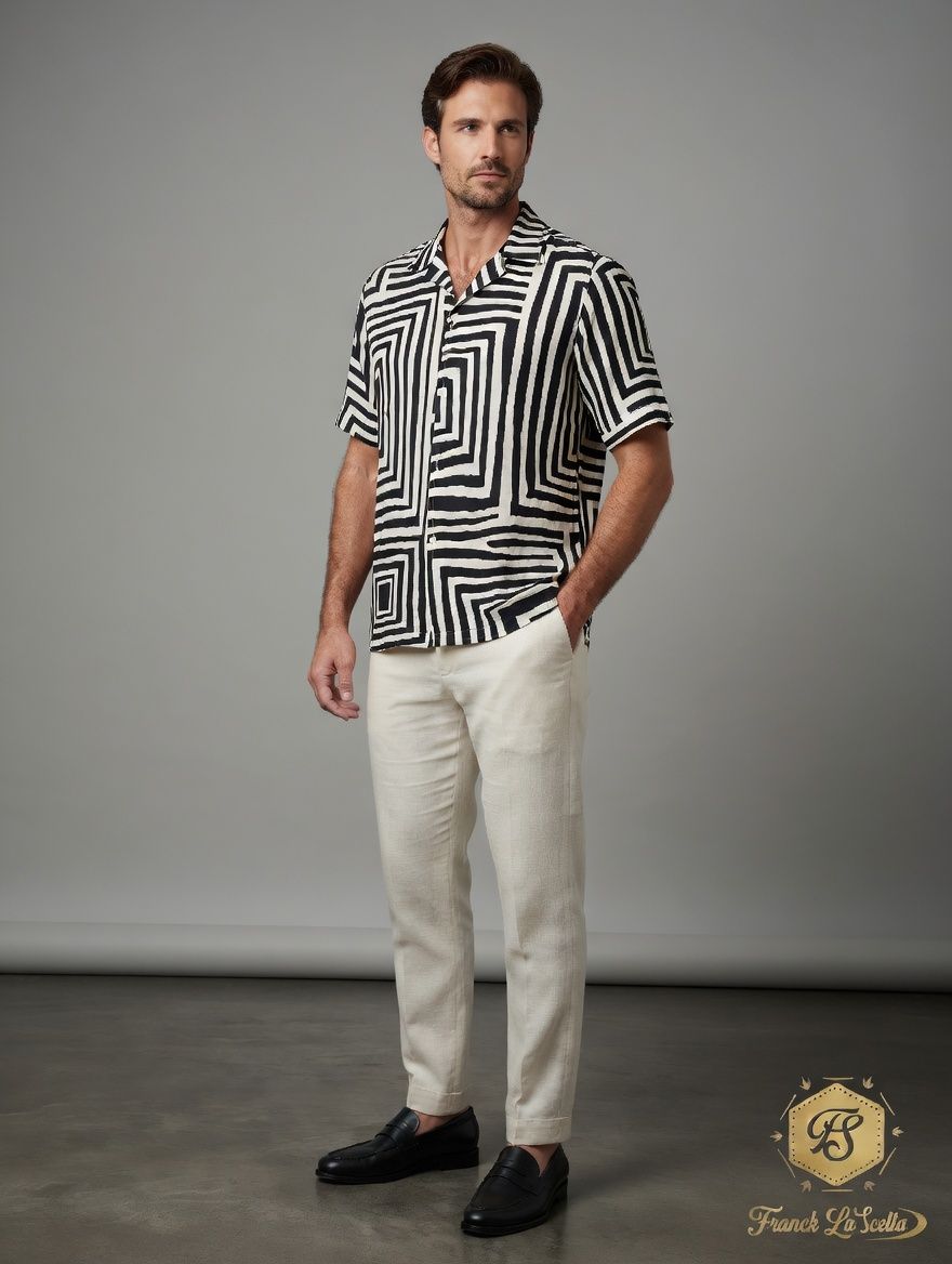 Franck La Scelta – Geometrico Nero Short Sleeve Shirt (Made in Italy)