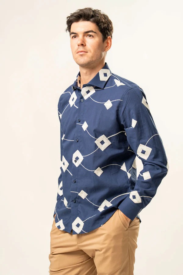 Franck La Scelta – Signature Geometric Navy Shirt (Made In Italy)