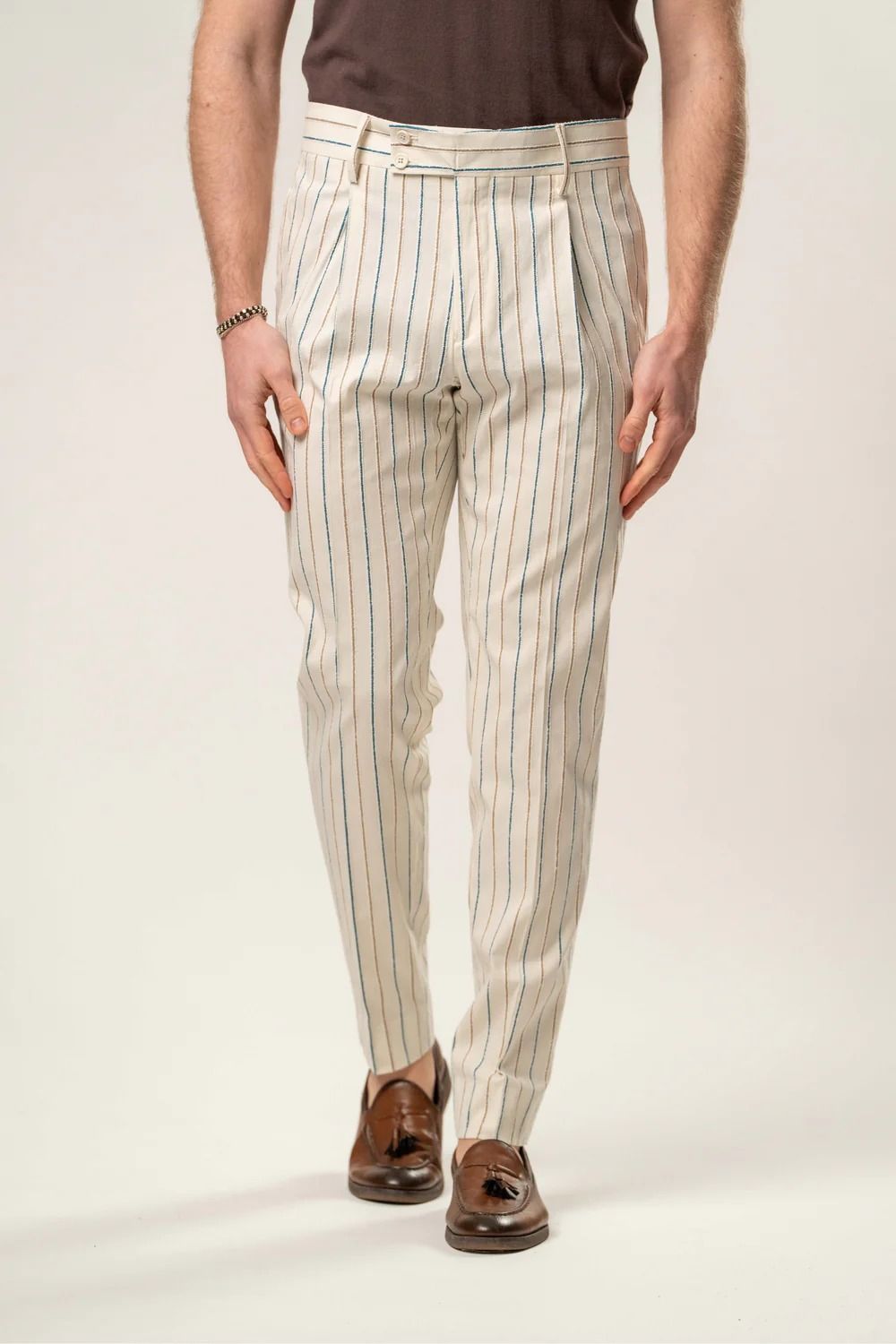 Franck La Scelta Napoli Stitch trousers with blue and beige stripes (Made In Italy) Franck La Scelta Napoli Stitch trousers with blue and beige stripes (Made In Italy)