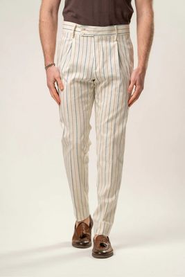 Franck La Scelta Napoli Men Pant with blue and beige stripes (Made In Italy) Franck La Scelta Napoli Men Pant with blue and beige stripes (Made In Italy)