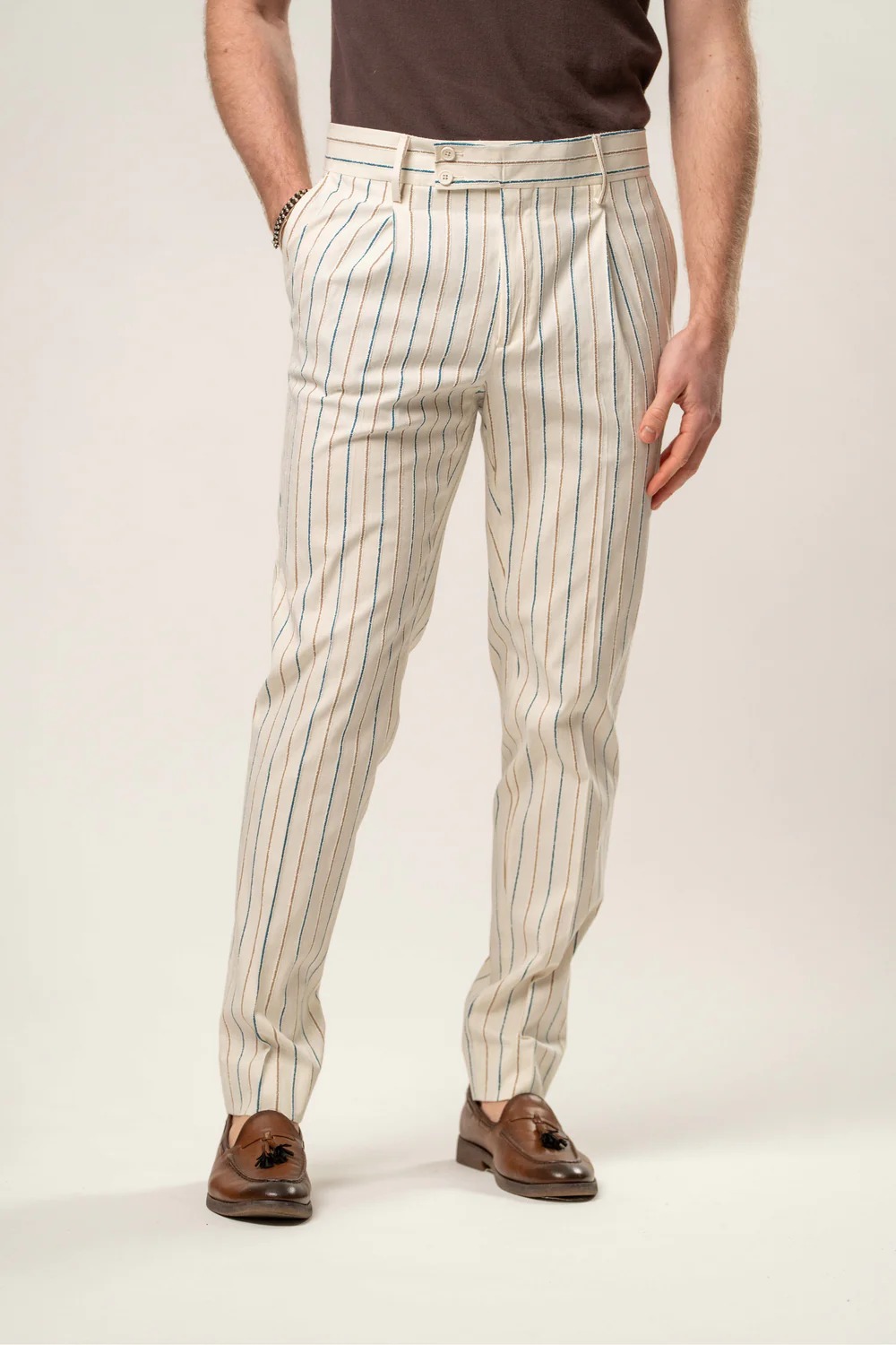 Franck La Scelta Napoli Men Pant with blue and beige stripes (Made In Italy)