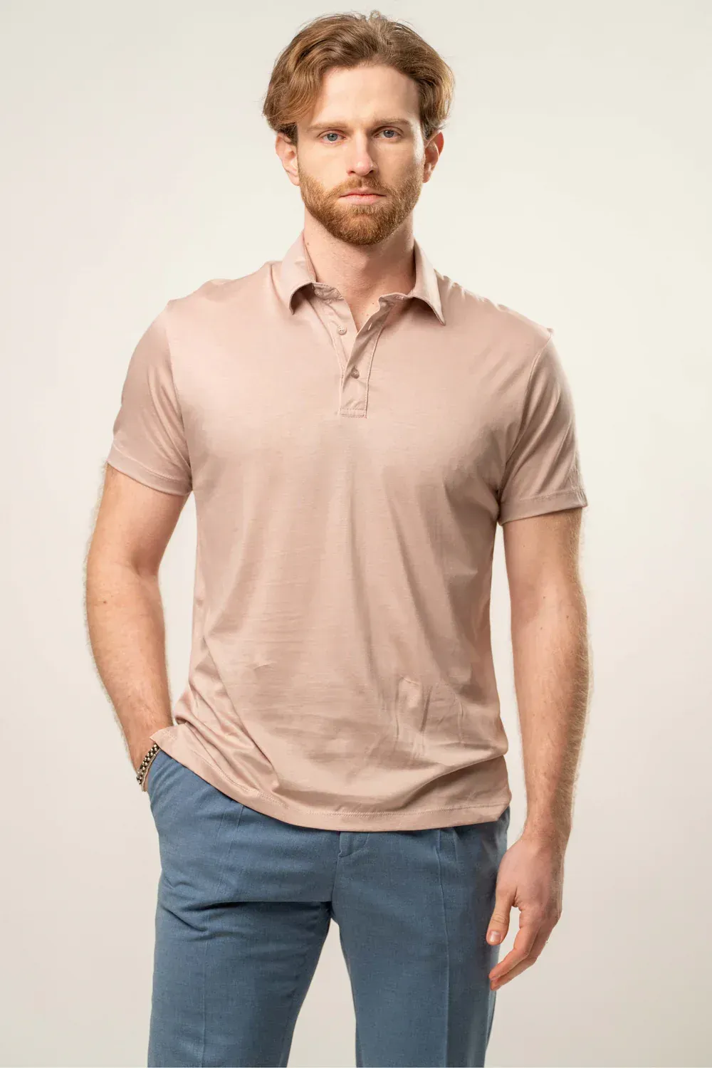 Franck La Scelta Classic Men’s Polo T‑Shirt – Made in Italy (Beige)