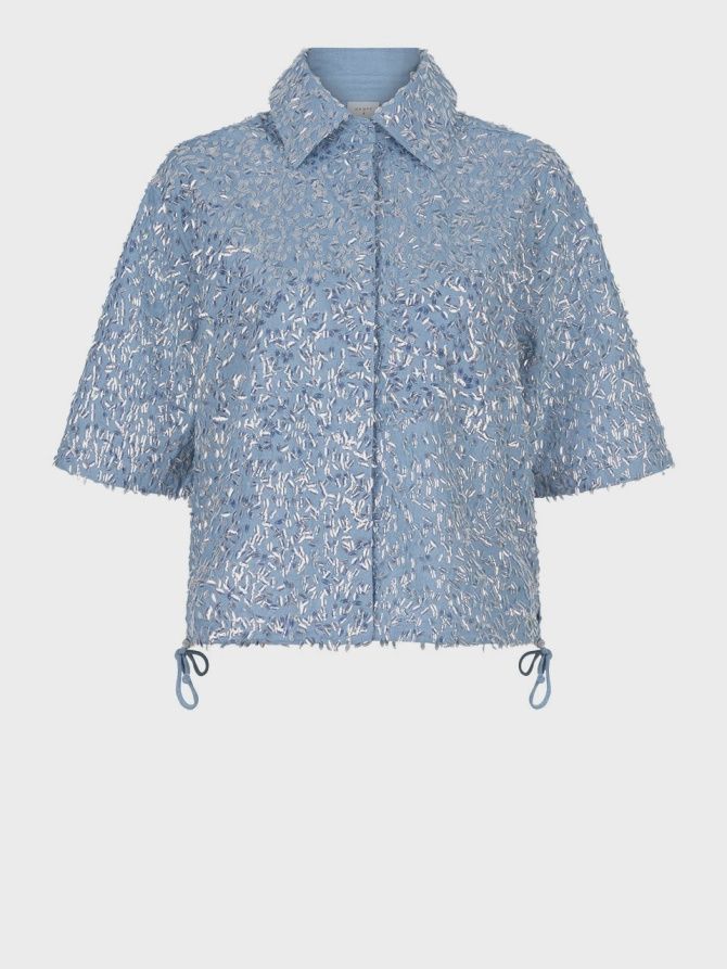 Bardot Sequins Cropped Denim Shirt