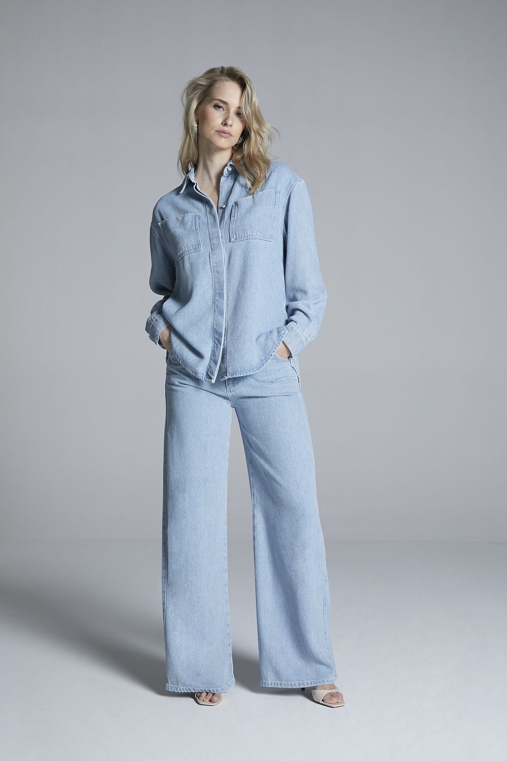 Flowy Oversized Blouse with Belt Light Soft Blue