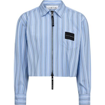 Crop Stripe Zip Shirt Pale Blue