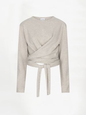 Benyo Knitted Wrap Top Warm Greige
