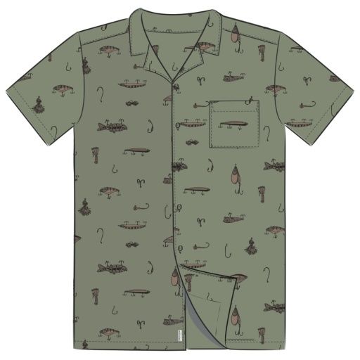 MEN&#39;S FISH TACKLE BOX PATTERN CAMP SHIRT, Size: M