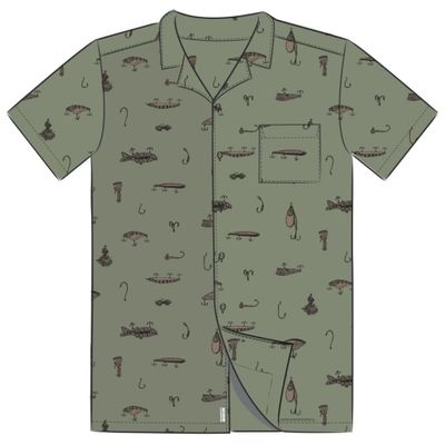 MEN&#39;S FISH TACKLE BOX PATTERN CAMP SHIRT